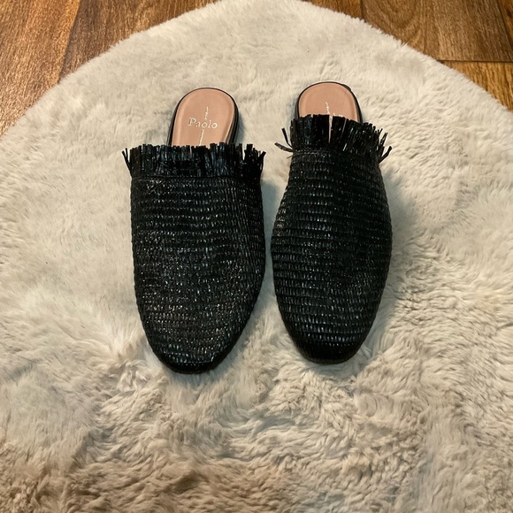 LINEA PAOLO Andine Raffia Womens Mule Black Size US 11 Slide Shoes Slip On Text - Picture 1 of 9